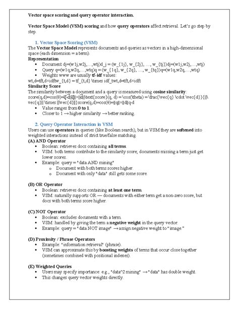 IRS Notes 2: Vector Space Scoring & Query Operator Interaction - Studocu