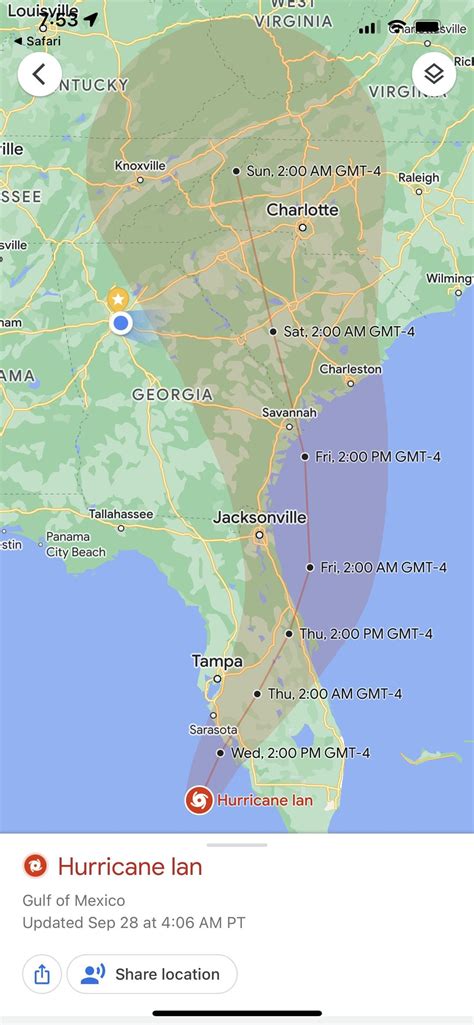 Truist Park is now officially around 65 miles west of hurricane Ian’s ...