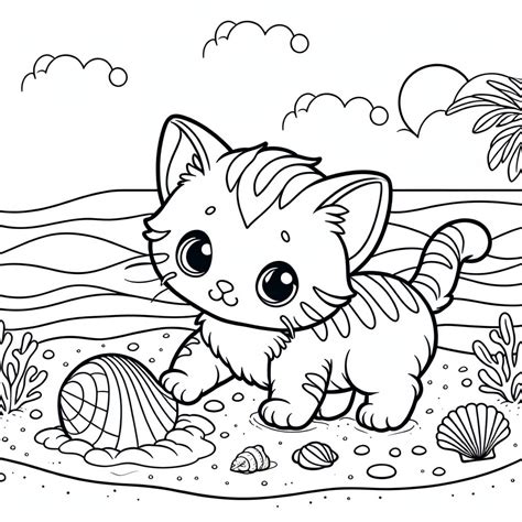 Beach Cat Coloring Page - GoGo Coloring