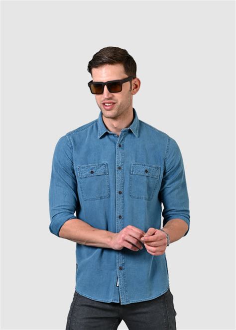 ADNOX Denim Shirts | Denim Jeans Fabric Slight Shaded Shirts for Men