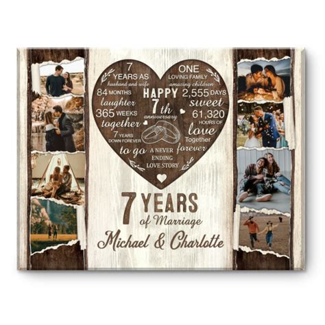 7 Year Anniversary Gift, 7th Anniversary Photo Collage Canvas, Seventh ...