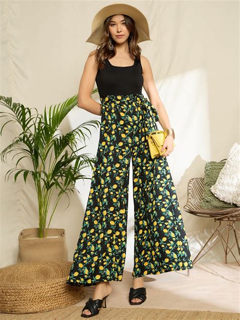 Women Black, Yellow, & Green Lemon Printed Square Neck Sleeveless Scoop ...