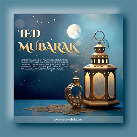 Ied mubarak instagram post template with golden lantern element ...