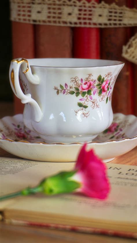 Download wallpaper 800x1420 cup, plate, flower, book, aesthetics iphone ...