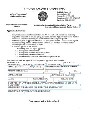 International Graduate Tuition Waiver Application Pdf - Illinois State ...