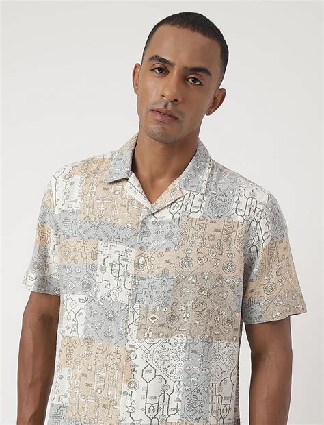 Buy Linen-Blend Bandana Cuban Collar Shirt at Marks & Spencer