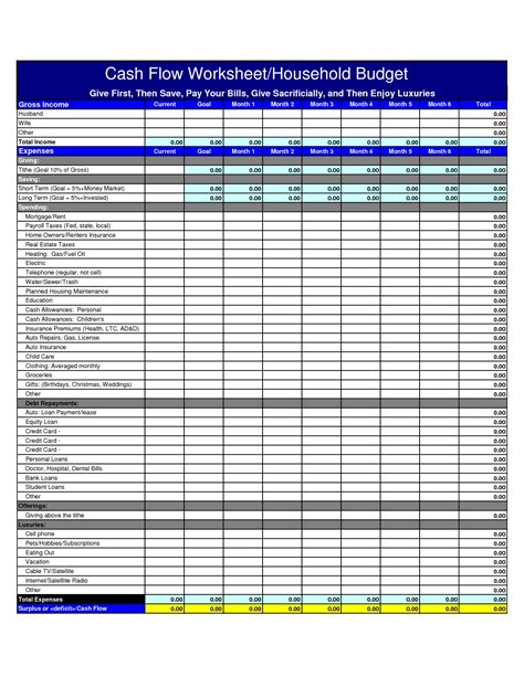 Image result for Cash Flow Budget Worksheet