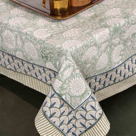 Green Placid Hand Block Print Cotton Table Cover – ambiyaonline