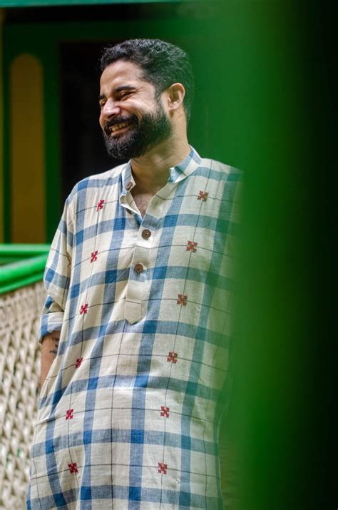 Handloom Cotton Off-White Indigo Check Kurta Men | Naksh the Label ...
