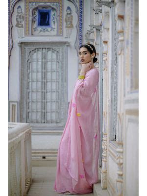 Buy HOUSE OF BAISA Women Pink Embellished Saree with Unstitched Blouse ...