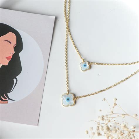 Double-Layered Clover Evil Eye Gold Plated Necklace | Johori