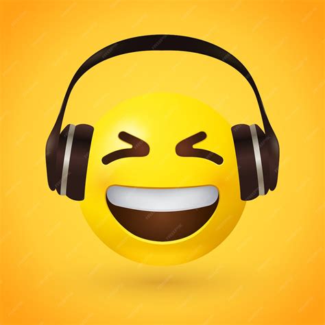 Premium Vector | Happy emoji with headphones