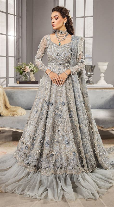 Silver grey lehenga gown for pakistani bridal wear – Artofit