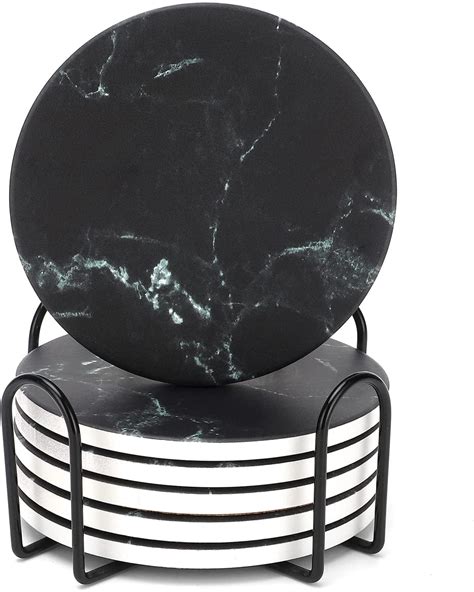8 Absorbent Marble Style Ceramic Drink Coasters With Stand White 2022