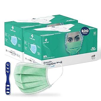 Medohealthy Careview N95 3 Ply Disposable Face Masks (Pack of 100,Green ...