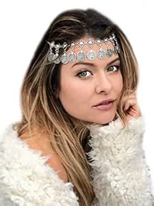 Asooll Vintage Silver Coins Head Chain Totem Head Accessories Tassel ...