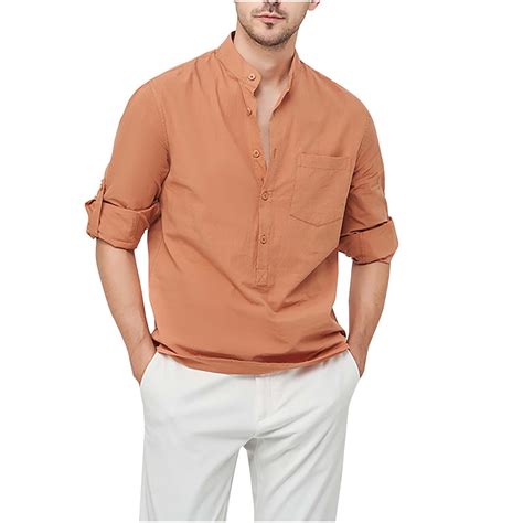 Mens Dress Shirts Classic Fit Long Sleeve Henleys Button Down Shirt ...