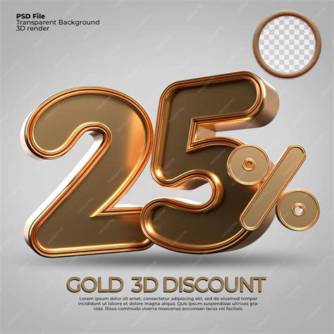 Premium PSD | 3D render number 25 percentage gold style