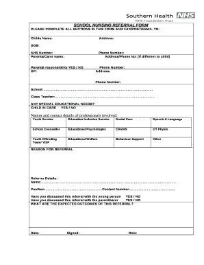 School Nursing Referral Form - Blank Fillable Template | Fill Out ...