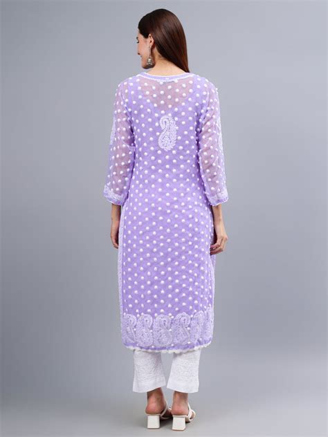 Seva Chikan Hand Embroidered Lavender Georgette Lucknowi Chikankari Ku