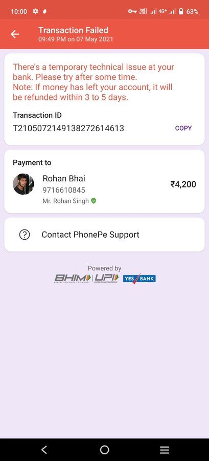 PhonePe — Payment not successful phonepe UPI
