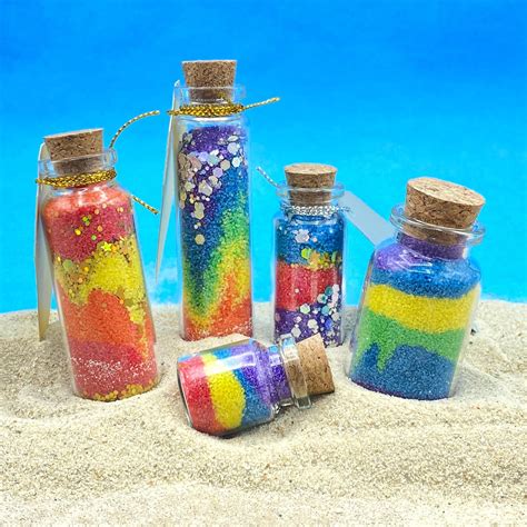 Rainbow Sand Art Craft Kit Fun Even When There's No Sun 5 Mini Glass Bottles, 6 Sands, Sparkly ...
