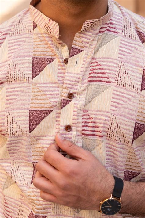 The Tribal Geometric Foil Print Long Kurta In Off-White And Pastel Pin ...