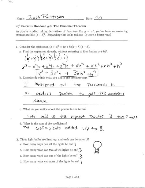 Image result for Binomial Theorem Worksheet
