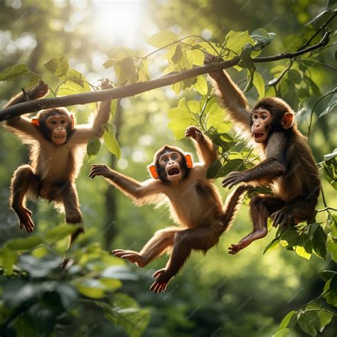 Premium Photo | Jungle Adventure Playful Monkeys Swinging in Trees