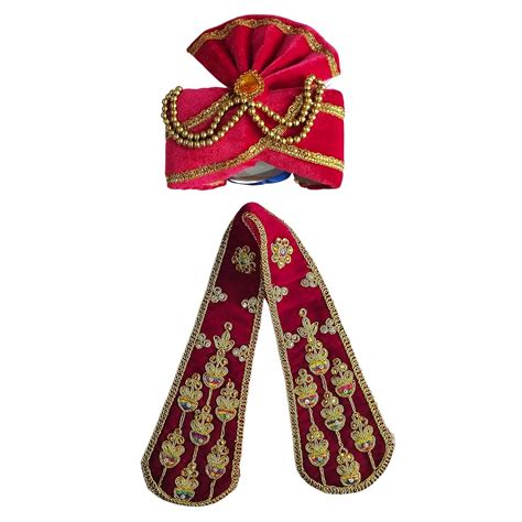 Poojnam Ganpati Mukut / Pheta and Dupatta Set - Pink Color Velvet ...
