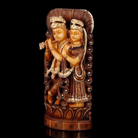 Hindu God Radha Krishna Statue With Flute Wooden Idol Rkws103– CraftVatika