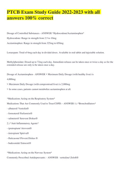 PTCB Exam Study Guide 2022-2023 with all answers 100% correct ...