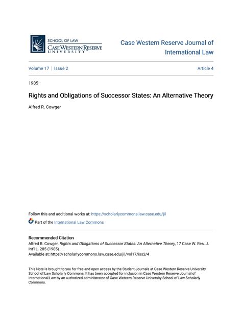 Rights and Obligations of Successor States An Alternative Theory ...