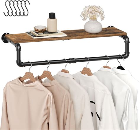 Amazon.com: Audmore Wall Mounted Clothes Rack with Top Shelf, 46.5 ...