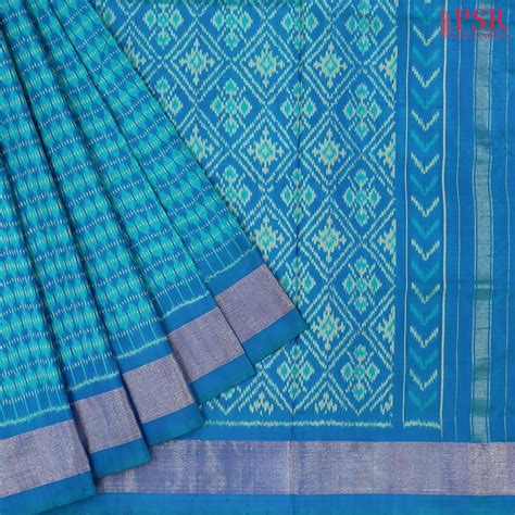 Peacock Blue Pochampally Silk Ikat Saree – PSR Silks