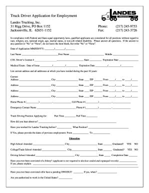 Landes Truck Driver Application for Employment - Fill and Sign ...