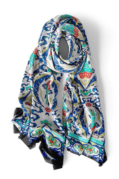 Black Saks Large Tulip Voile Silk Foulard