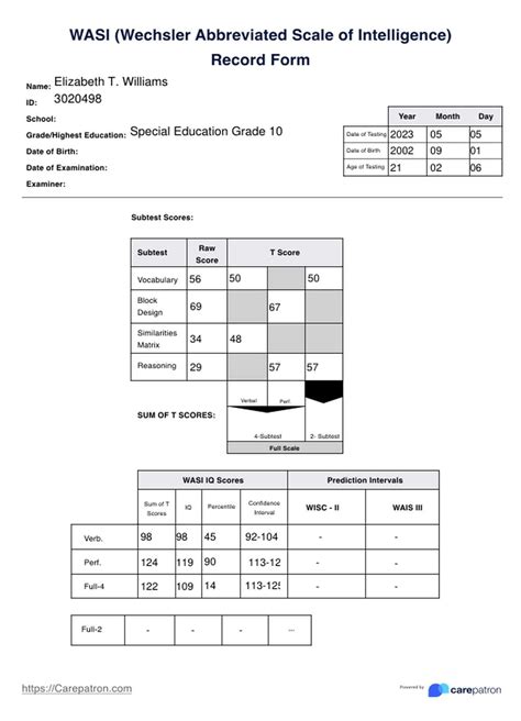 Wechsler Abbreviated Scale of Intelligence (WASI) & Example | Free PDF ...