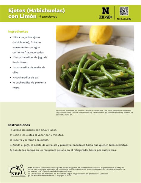 Handout - Green Beans - Spanish - Lemony Green Beans Recipe | UNL Food ...