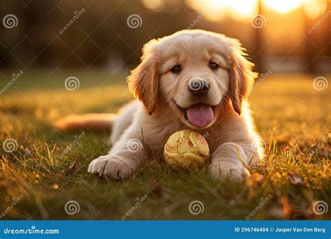 Golden Retriever Puppy Enjoying Playtime in Sunset Light, AI Generated ...