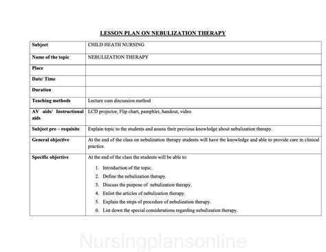 LESSON PLAN - NEBULIZATION THERAPY – Nursing Plan Online