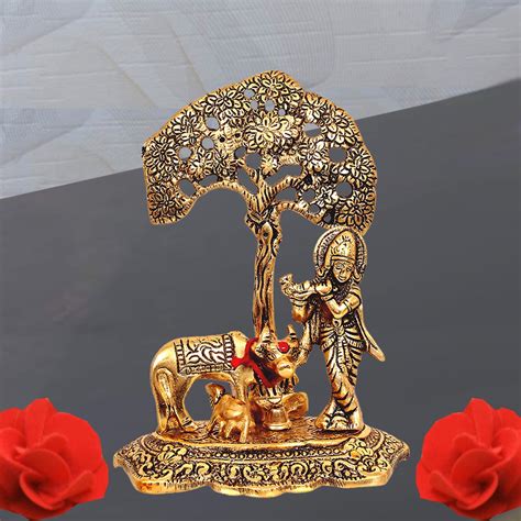 Buy Antique Gold Finish Krishna Ji Idol Standing Above Kadam Tree with ...