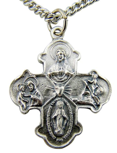 CB Silver Toned Base Four Way Trinity Edge Scapular Cross Medal, 1 1/4 ...