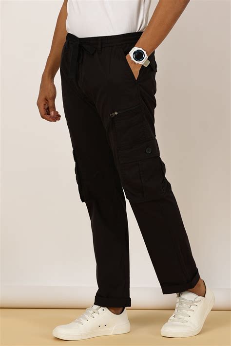 Multi Pocket Stretchable Black Cargo