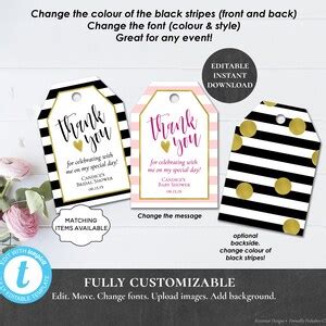 Buy Thank You Tags Editable Printable Black White Gold Stripes Wedding ...
