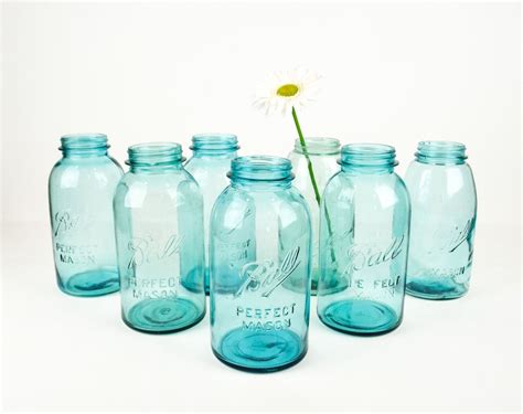Set of Seven Aqua Blue Mason Ball Half Gallon Canning Jars
