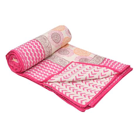 Cotton Dohar / Blanket Single Bed Size Hand Block Printed, Geometric O ...