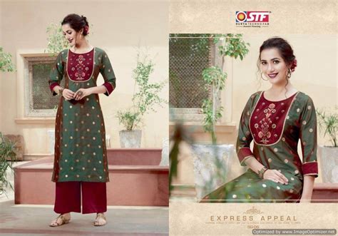 Stf Sanghini Straight Silk Jacquard Kurtis With Pants