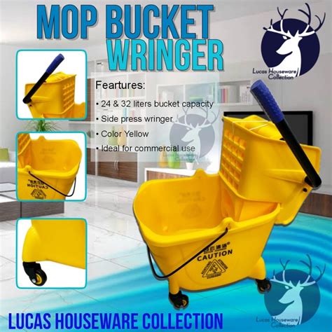 PLASTIC COMMERCIAL MOP-BUCKETS WITH WHEELS & SIDE PRESS WRINGERS SET ...