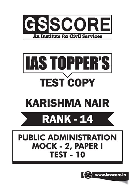 Public Administration Mock Test Paper I - Karishma Nair Rank 14 - Studocu